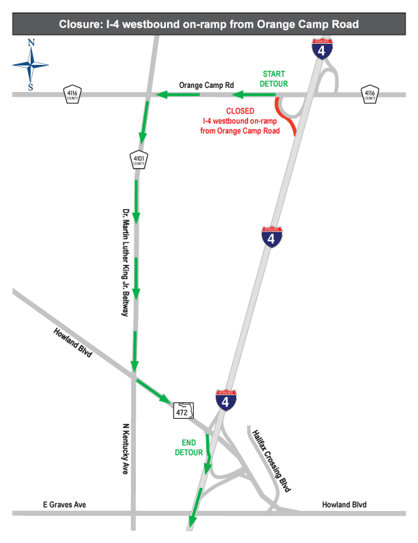 I-4 Ramp Closure, Detours for Construction in Deland Sunday